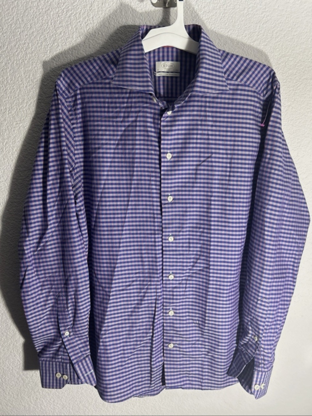 ETON Slim Men's Button Long Sleeve Dress Shirt Size L 42 | 16.5 Purple Checkered